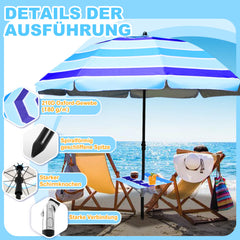 Jopassy Strandschirm Strand Ø 213cm, Sonnenschirm mit Tisch&Haken & Tragetasche, Neigungswinkel und Höhe verstellbar