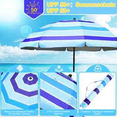 Jopassy Strandschirm Strand Ø 213cm, Sonnenschirm mit Tisch&Haken & Tragetasche, Neigungswinkel und Höhe verstellbar
