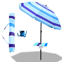 Jopassy Strandschirm Strand Ø 213cm, Sonnenschirm mit Tisch&Haken & Tragetasche, Neigungswinkel und Höhe verstellbar