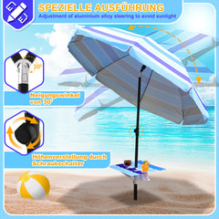 Jopassy Strandschirm Strand Ø 213cm, Sonnenschirm mit Tisch&Haken & Tragetasche, Neigungswinkel und Höhe verstellbar