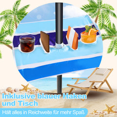 Jopassy Strandschirm Strand Ø 213cm, Sonnenschirm mit Tisch&Haken & Tragetasche, Neigungswinkel und Höhe verstellbar