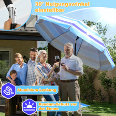 Jopassy Strandschirm Strand Ø 213cm, Sonnenschirm mit Tisch&Haken & Tragetasche, Neigungswinkel und Höhe verstellbar