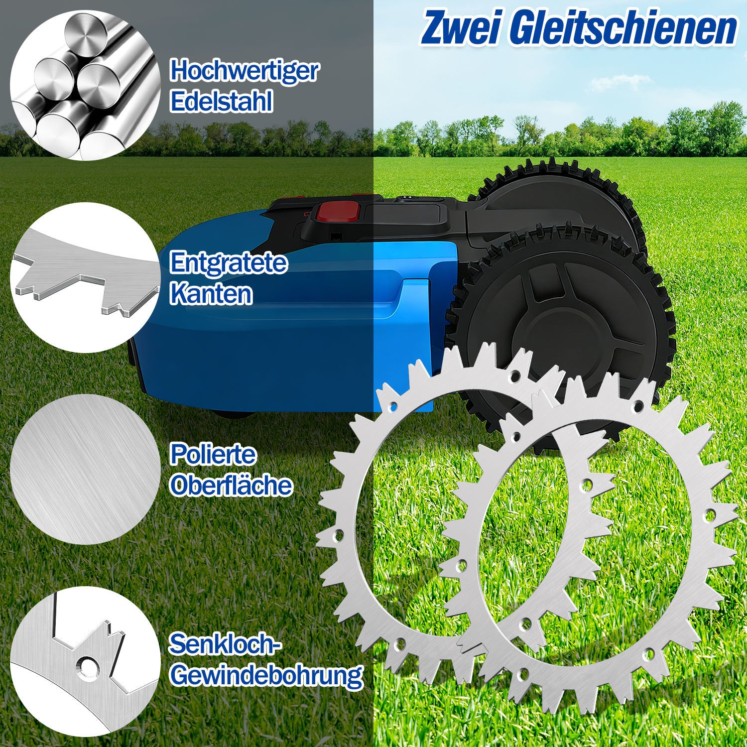 Jopassy Set mit 2 silbernen Spikes für Mähroboter (aus 65Mn-Manganstahl), kompatibel mit den Modellen Worx Landroid S/M, zur Verbesserung der Traktion des Mähroboters