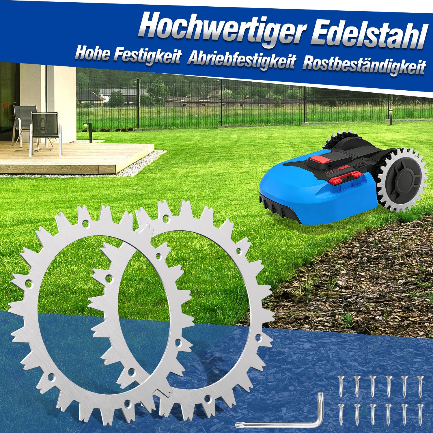 Jopassy Set mit 2 silbernen Spikes für Mähroboter (aus 65Mn-Manganstahl), kompatibel mit den Modellen Worx Landroid S/M, zur Verbesserung der Traktion des Mähroboters